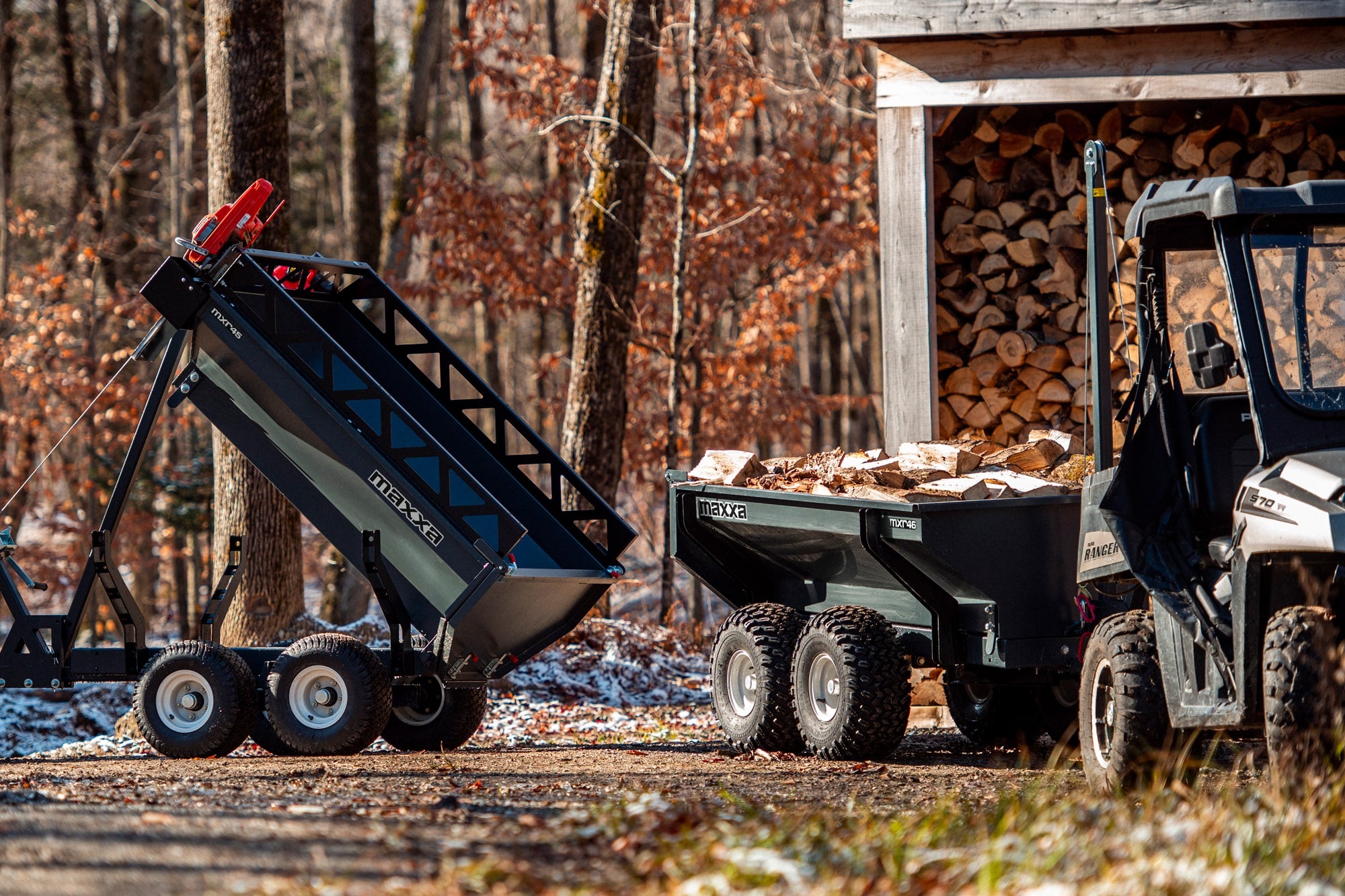 Remorque utilitaire Maxxa MXR45 et MXR46 en action avec un ATV